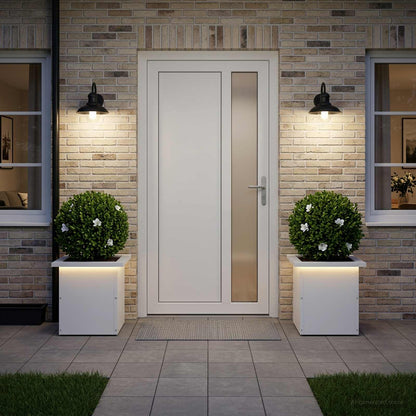 vidaXL Garden Planter with LED 2 pcs White 30 x 30 x 30 cm Steel 1