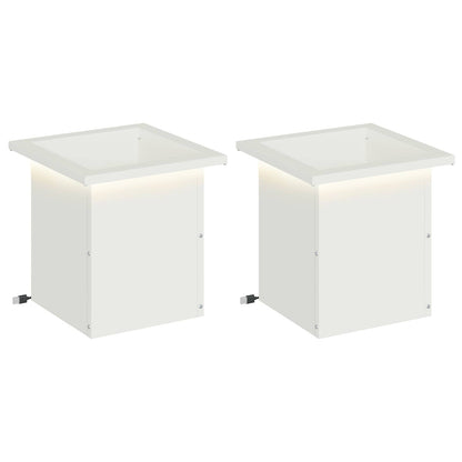 vidaXL Garden Planter with LED 2 pcs White 30 x 30 x 30 cm Steel 2