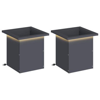 vidaXL Garden Planter with LED 2 pcs Antracite 30 x 30 x 30 cm Steel 2