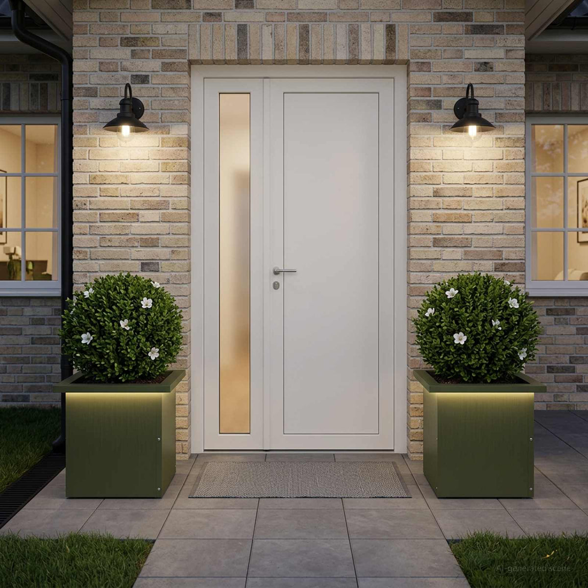 vidaXL Garden Planter with LED 2 pcs Olive Green 30 x 30 x 30 cm Steel 1