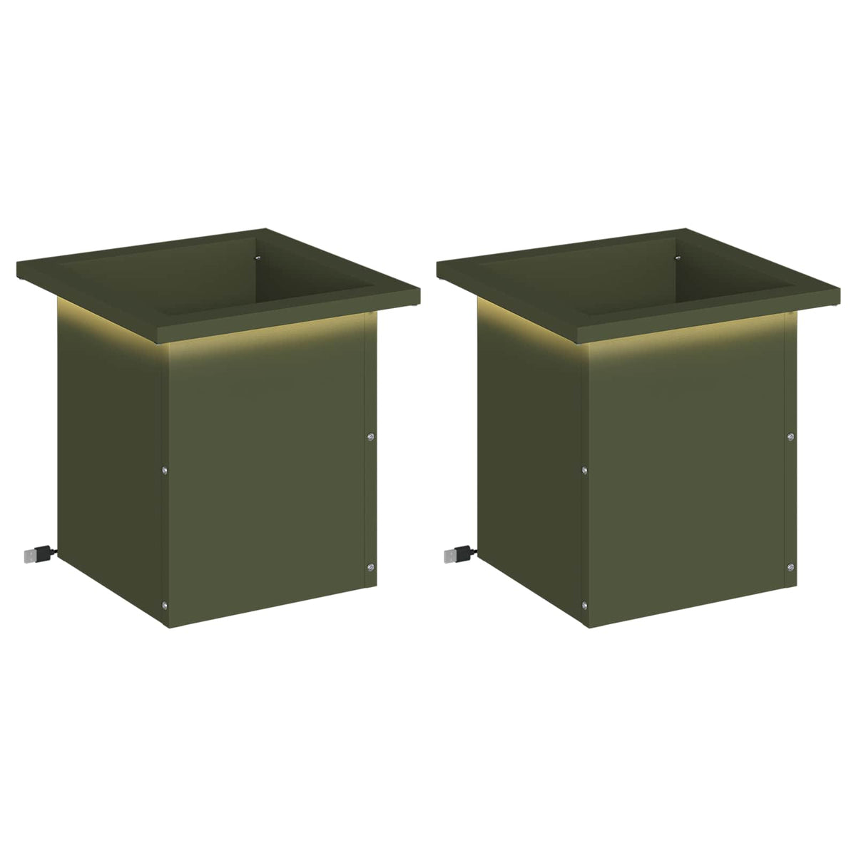 vidaXL Garden Planter with LED 2 pcs Olive Green 30 x 30 x 30 cm Steel 2