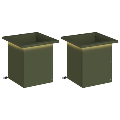 vidaXL Garden Planter with LED 2 pcs Olive Green 30 x 30 x 30 cm Steel 2