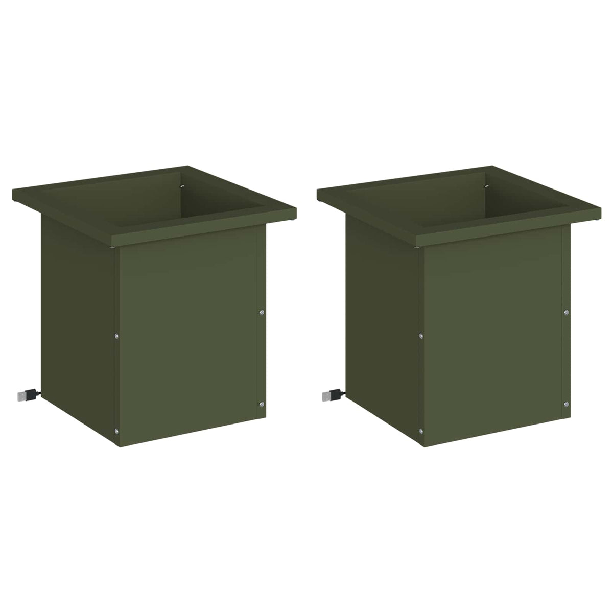 vidaXL Garden Planter with LED 2 pcs Olive Green 30 x 30 x 30 cm Steel 4