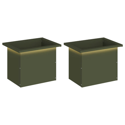 Garden Planter with LED 30 x 40 x 30 cm Steel 2 Width 30 cm Depth 40 cm Olive green