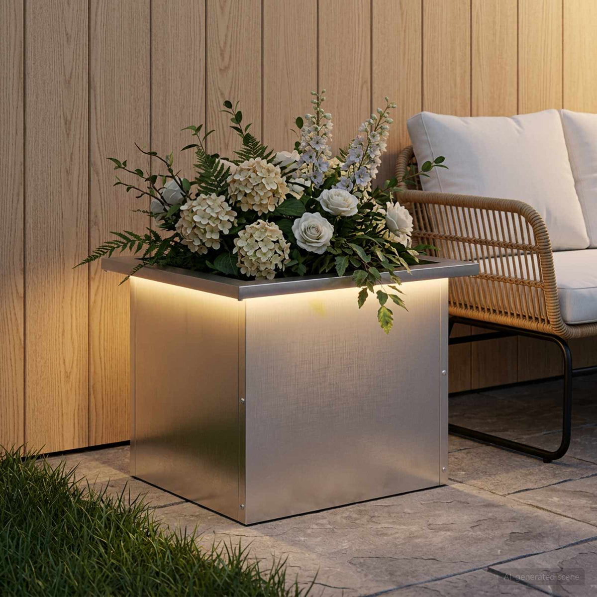 vidaXL Garden Planter with LED Silver 30 x 40 x 30 cm Stainless Steel 1