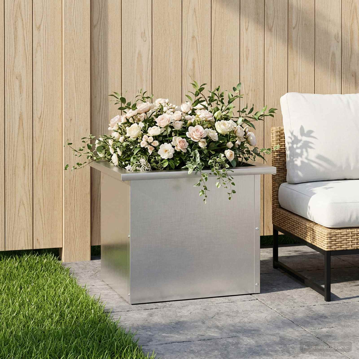 vidaXL Garden Planter with LED Silver 30 x 40 x 30 cm Stainless Steel 3