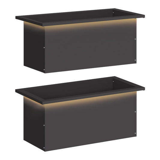 Garden Planter with LED 30 x 60 x 30 cm Steel 2 Width 30 cm Depth 60 cm Black