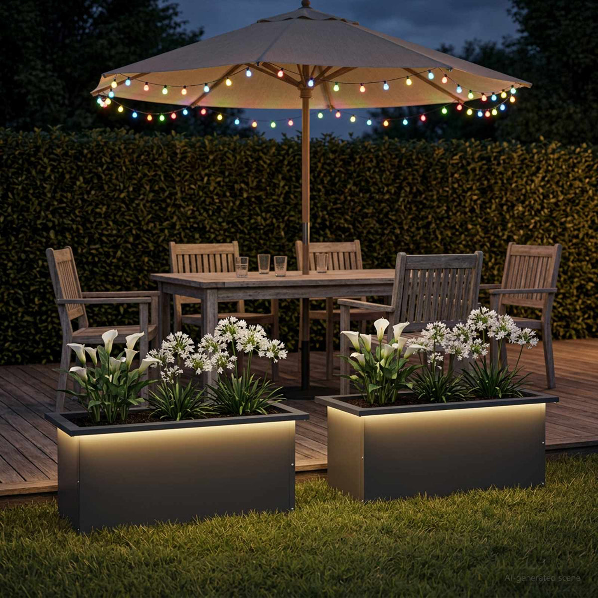 vidaXL Garden Planter with LED 30 x 60 x 30 cm Steel 2 pcs