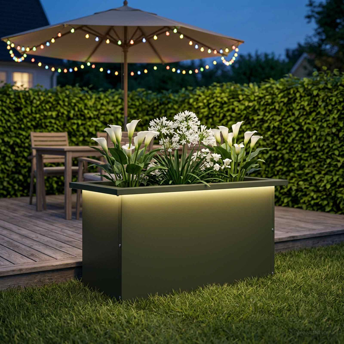 vidaXL Garden Planter with LED Olive Green 30 x 60 x 30 cm Steel 1