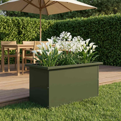 vidaXL Garden Planter with LED Olive Green 30 x 60 x 30 cm Steel 3