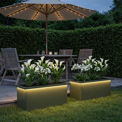 vidaXL Garden Planter with LED 30 x 60 x 30 cm Steel 2 pcs