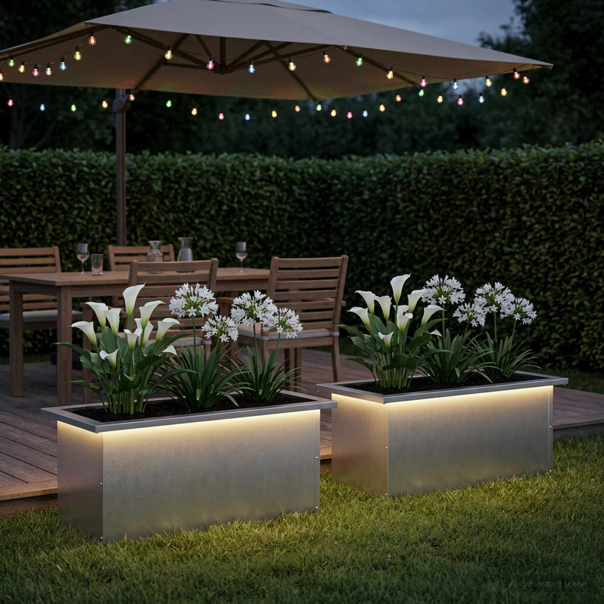 vidaXL Garden Planter with LED 30 x 60 x 30 cm Steel 2 pcs