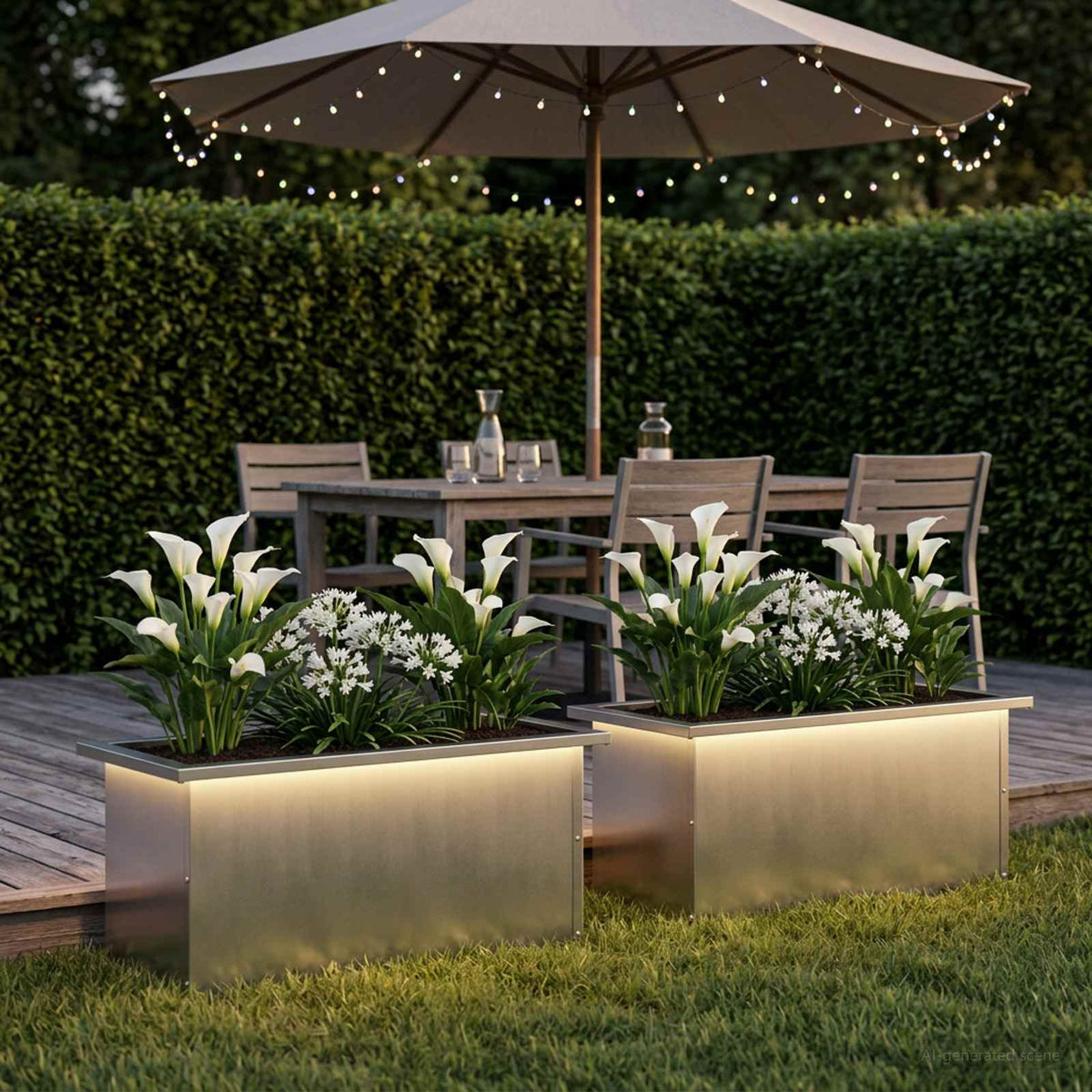 vidaXL Garden Planter with LED 2 pcs Silver 30 x 60 x 30 cm 1