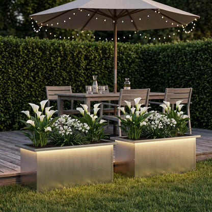 vidaXL Garden Planter with LED 2 pcs Silver 30 x 60 x 30 cm 1