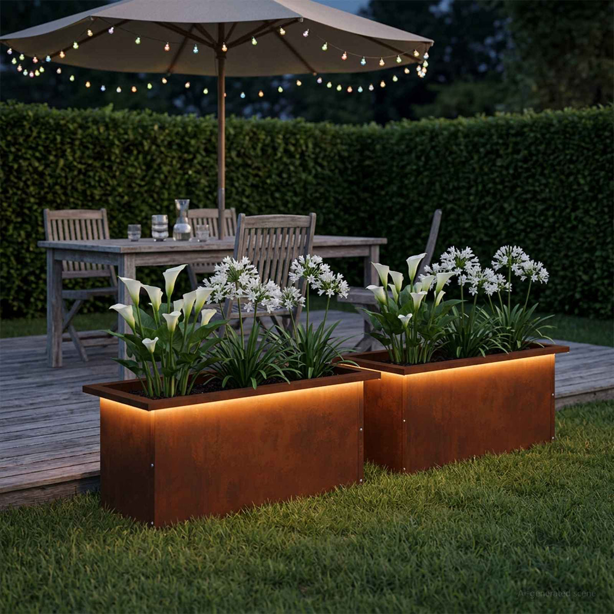 vidaXL Garden Planter with LED 2 pcs Rusty 30 x 60 x 30 cm 1