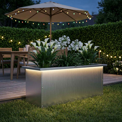 vidaXL Garden Planter with LED White 30 x 80 x 30 cm Steel 1
