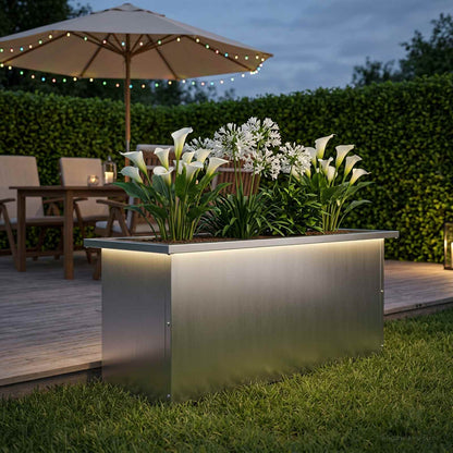 vidaXL Garden Planter with LED Silver 30 x 80 x 30 cm Galvanised Steel 1
