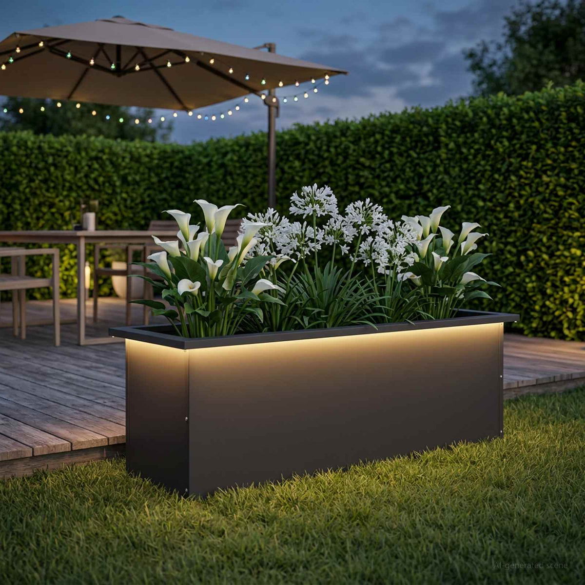 Garden Planter with LED 30 x 100 x 30 cm Steel 1 Width 30 cm Depth 100 cm Black