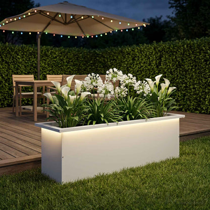 Garden Planter with LED 30 x 100 x 30 cm Steel 1 Width 30 cm Depth 100 cm White