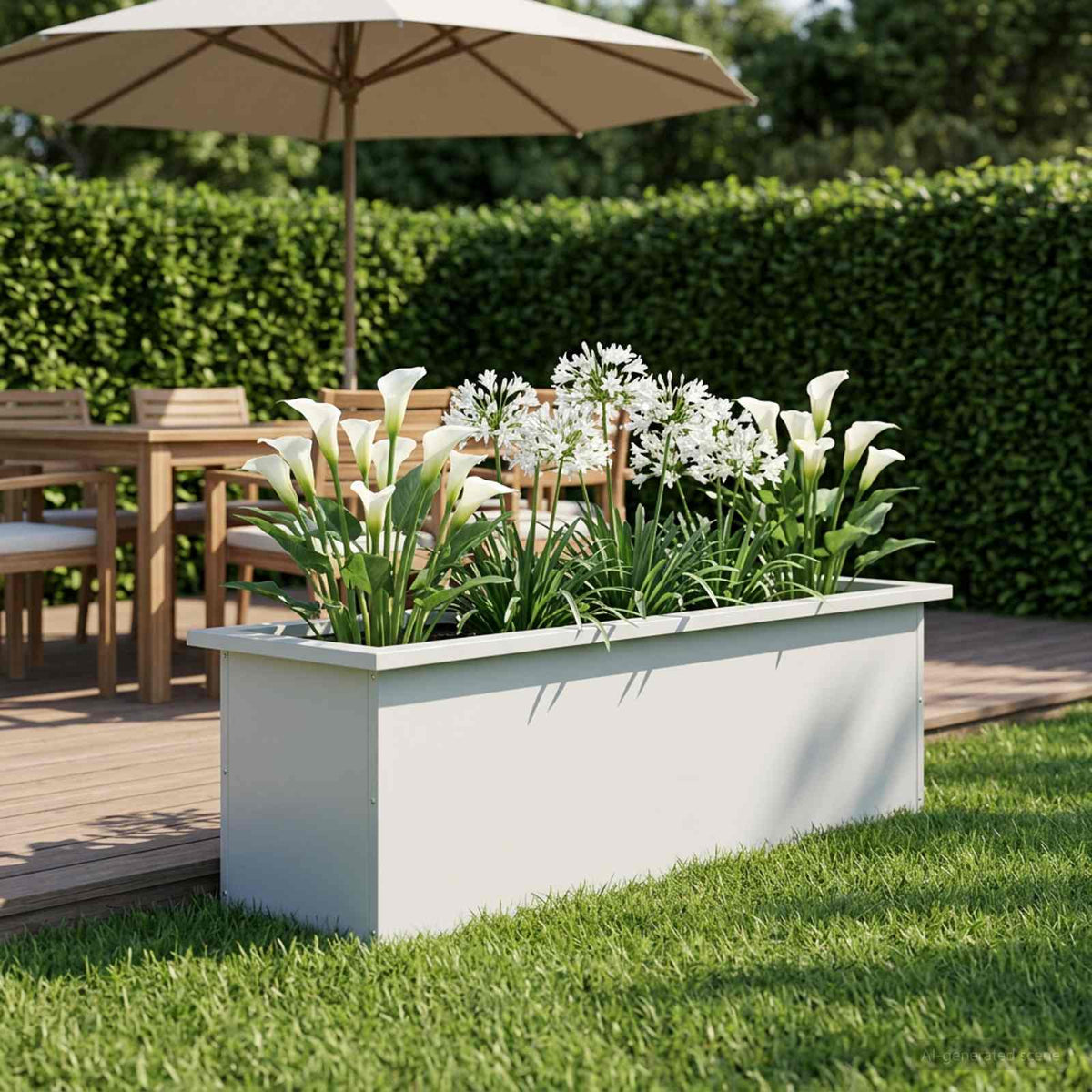 Garden Planter with LED 30 x 100 x 30 cm Steel 1 Width 30 cm Depth 100 cm White