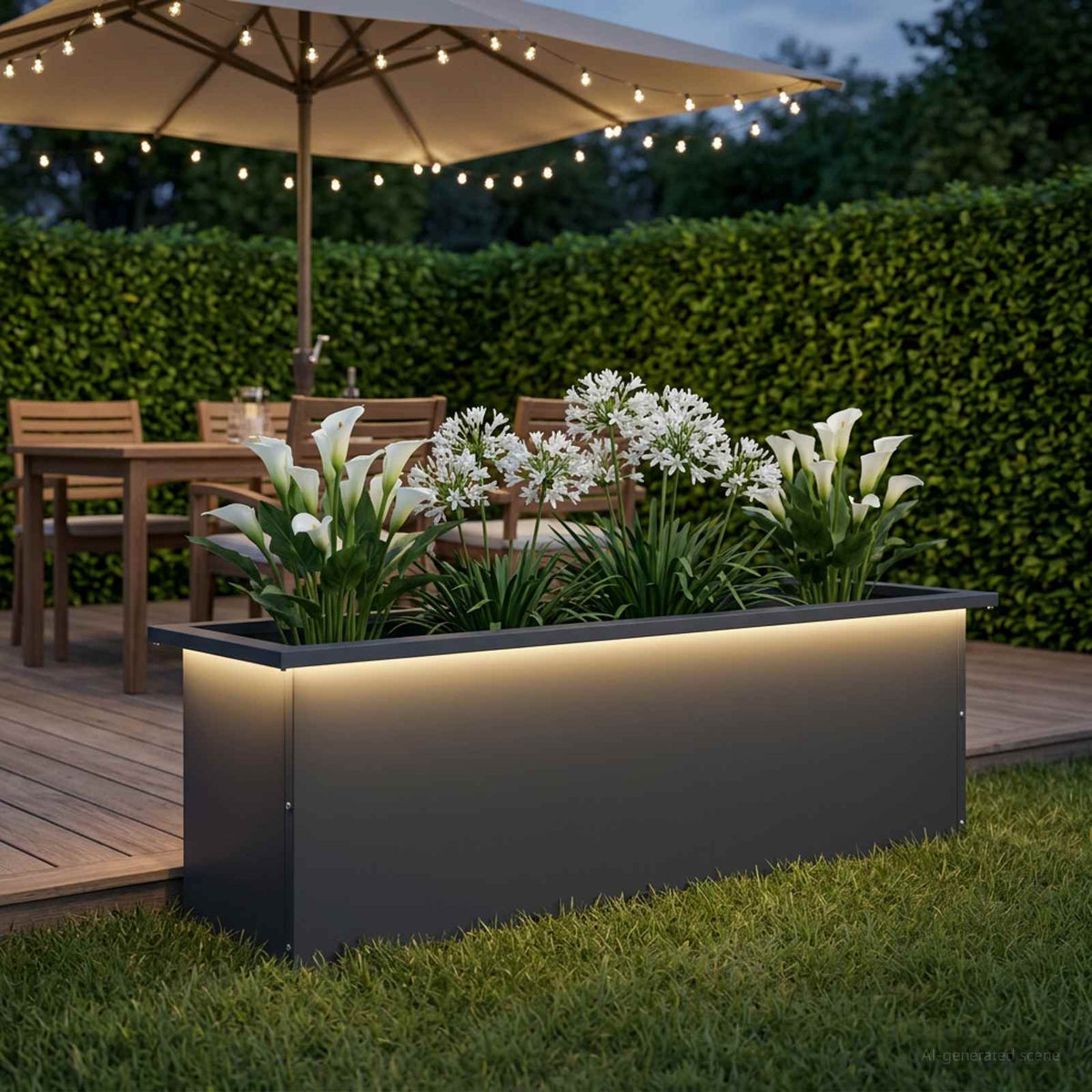 Garden Planter with LED 30 x 100 x 30 cm Steel 1 Width 30 cm Depth 100 cm Anthracite