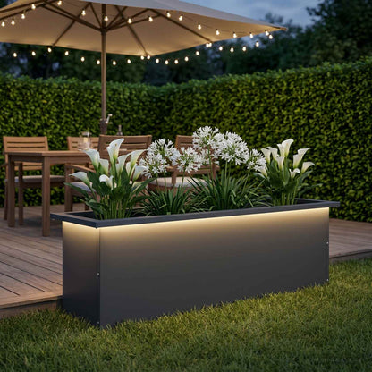 Garden Planter with LED 30 x 100 x 30 cm Steel 1 Width 30 cm Depth 100 cm Anthracite