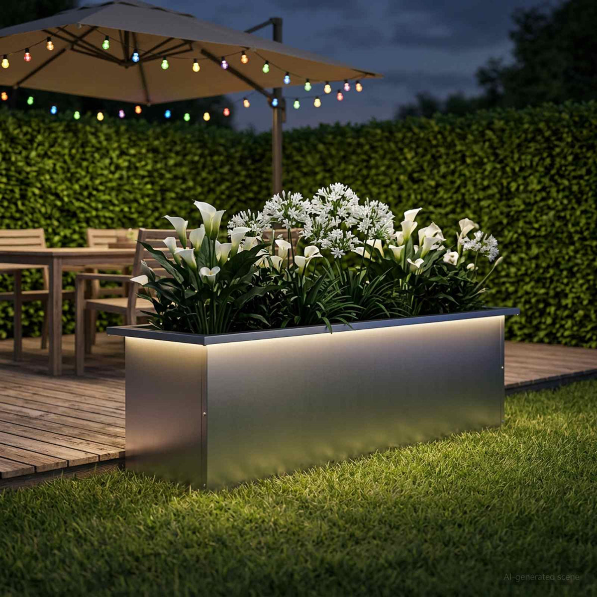 Garden Planter with LED 30 x 100 x 30 cm Steel 1 Width 30 cm Depth 100 cm Galvanised steel