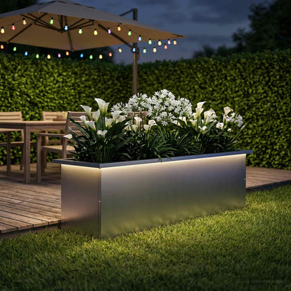 Garden Planter with LED 30 x 100 x 30 cm Steel 1 Width 30 cm Depth 100 cm Galvanised steel