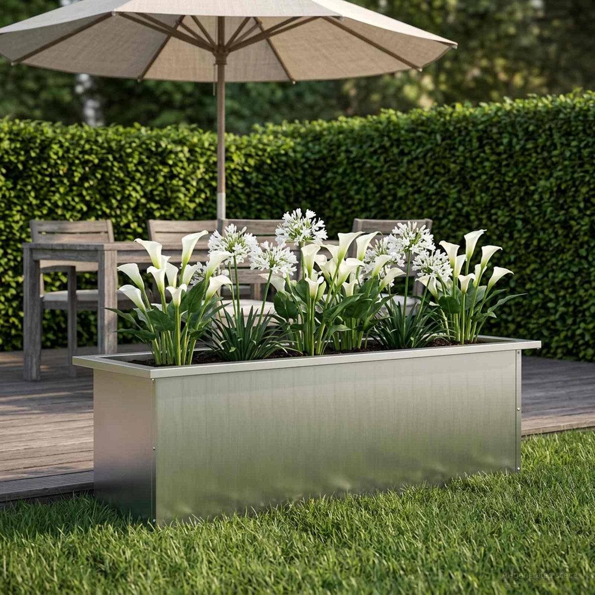 vidaXL Garden Planter with LED Silver 30 x 100 x 30 cm 1