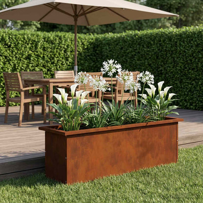 Garden Planter with LED 30 x 100 x 30 cm Steel 1 Width 30 cm Depth 100 cm Weathering steel