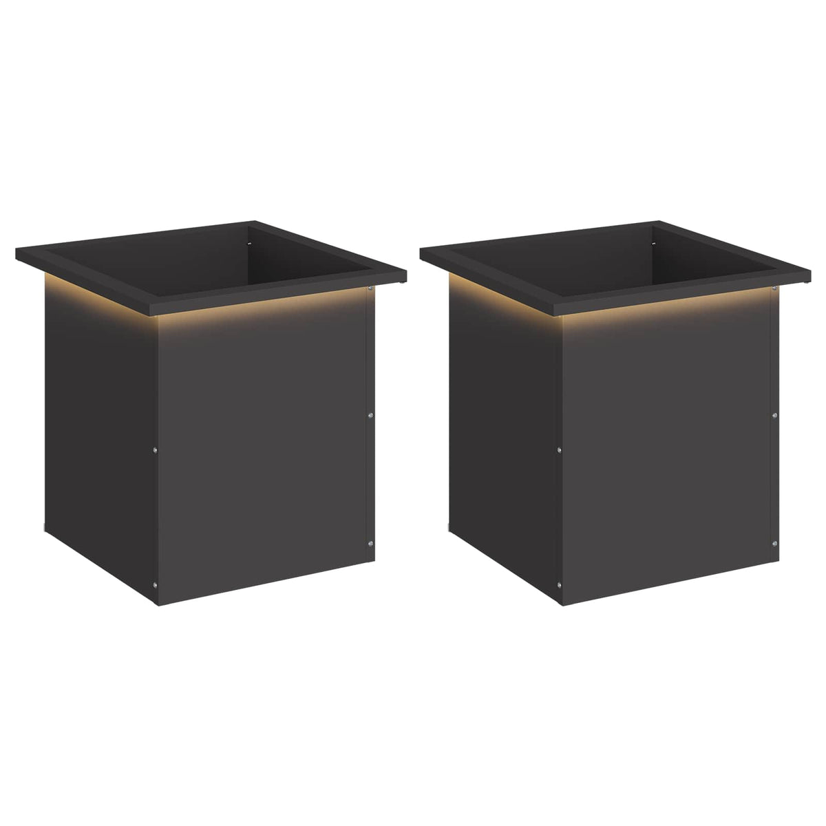 Garden Planter with LED 40 x 40 x 40 cm Steel 2 Width 40 cm Depth 40 cm Black