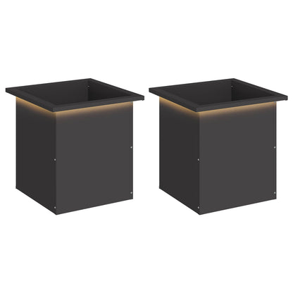 Garden Planter with LED 40 x 40 x 40 cm Steel 2 Width 40 cm Depth 40 cm Black