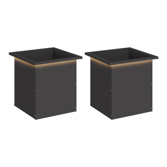 Garden Planter with LED 40 x 40 x 40 cm Steel 2 Width 40 cm Depth 40 cm Black