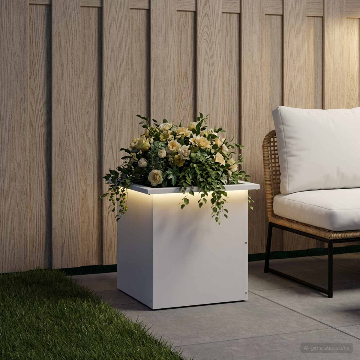 vidaXL Garden Planter with LED White 40 x 40 x 40 cm Steel 1