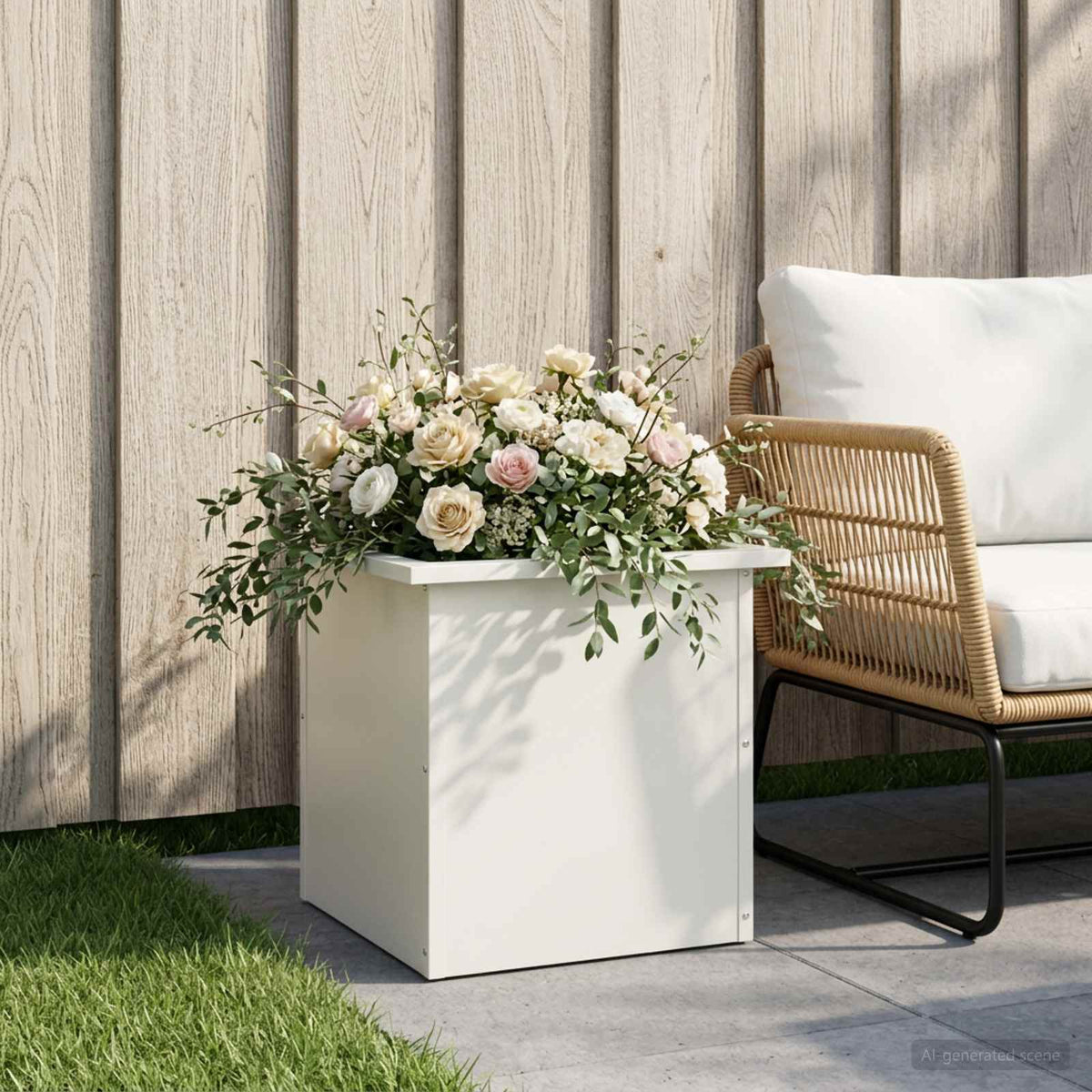 vidaXL Garden Planter with LED White 40 x 40 x 40 cm Steel 3