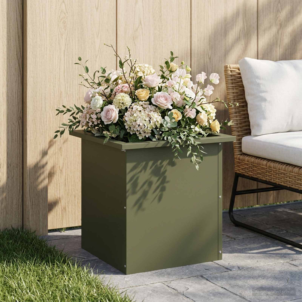 vidaXL Garden Planter with LED Olive Green 40 x 40 x 40 cm Steel 3