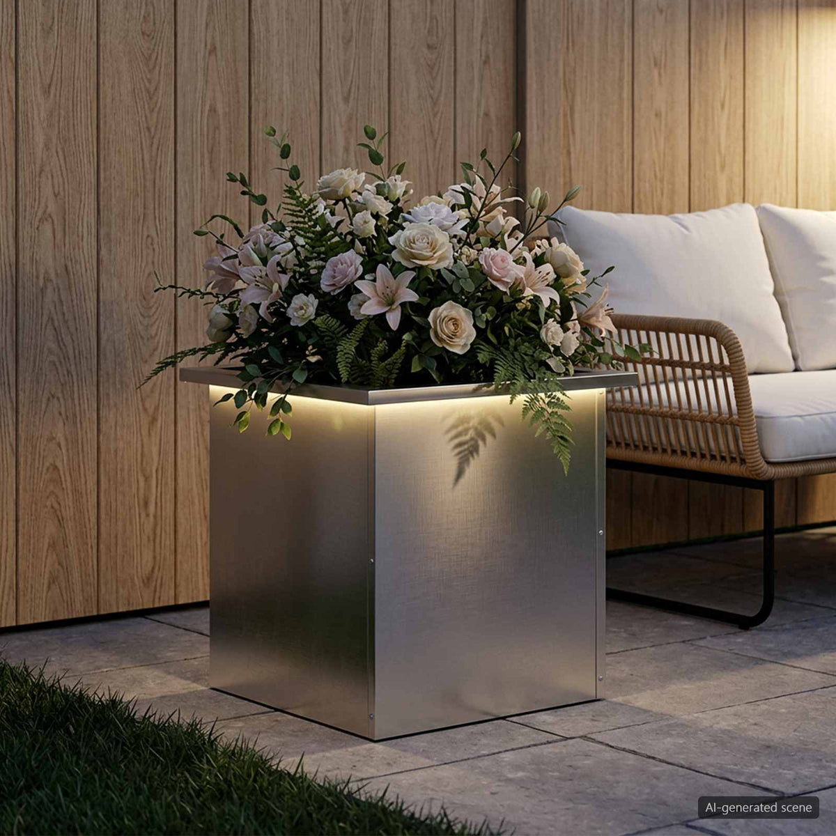 vidaXL Garden Planter with LED Silver 40 x 40 x 40 cm Stainless Steel 3