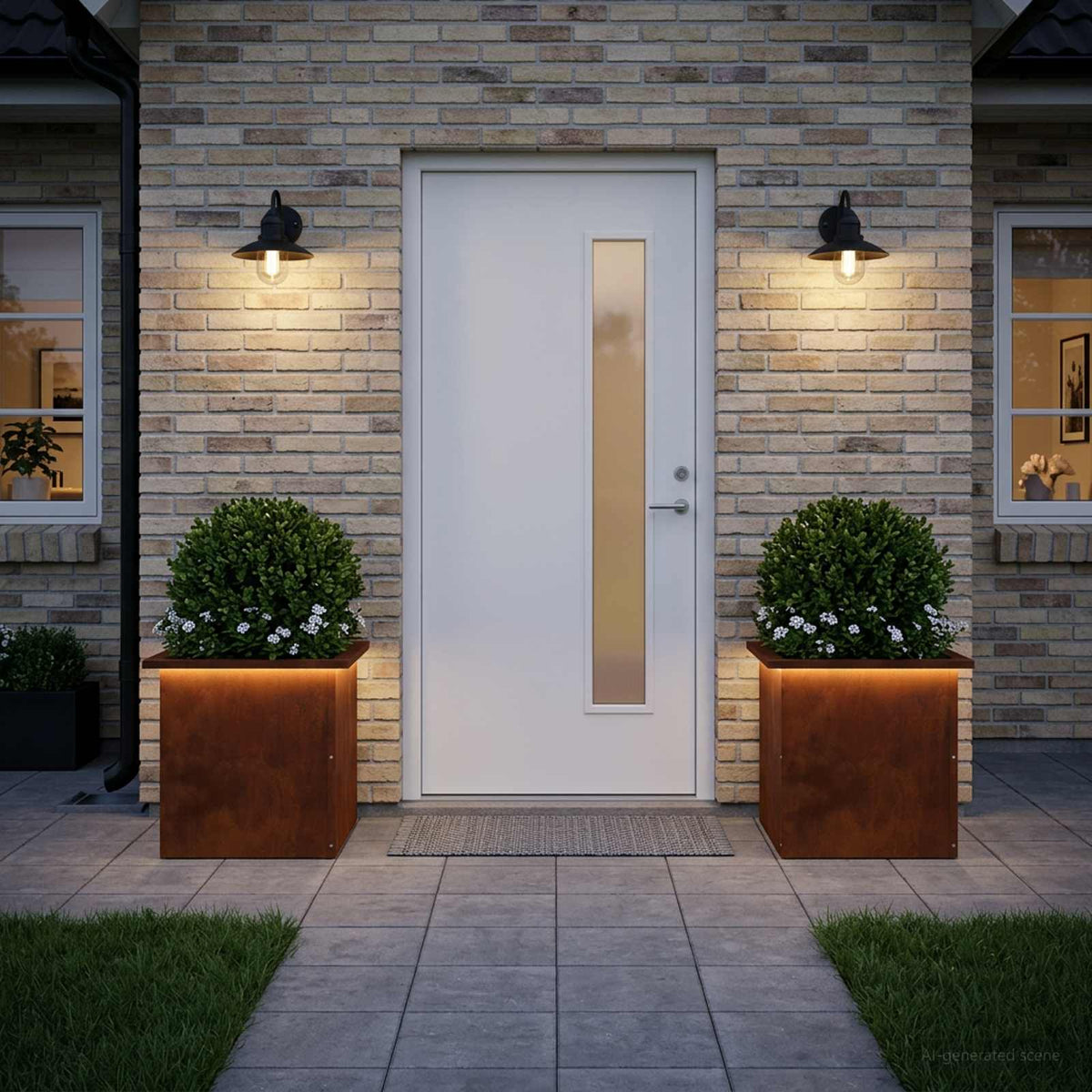Garden Planter with LED 40 x 40 x 40 cm Steel 2 Width 40 cm Depth 40 cm Weathering steel
