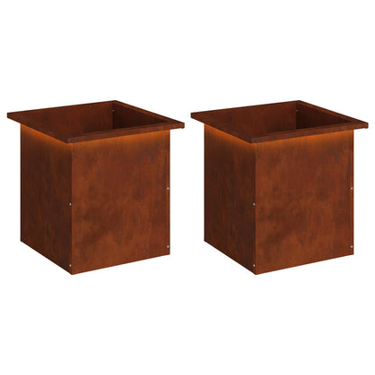 Garden Planter with LED 40 x 40 x 40 cm Steel 2 Width 40 cm Depth 40 cm Weathering steel