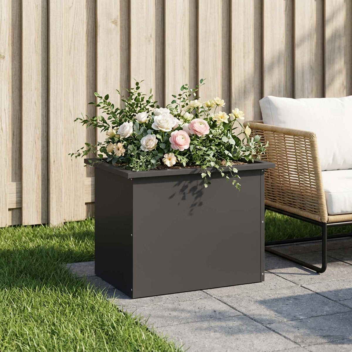 vidaXL Garden Planter with LED Black 40 x 60 x 40 cm Steel 1