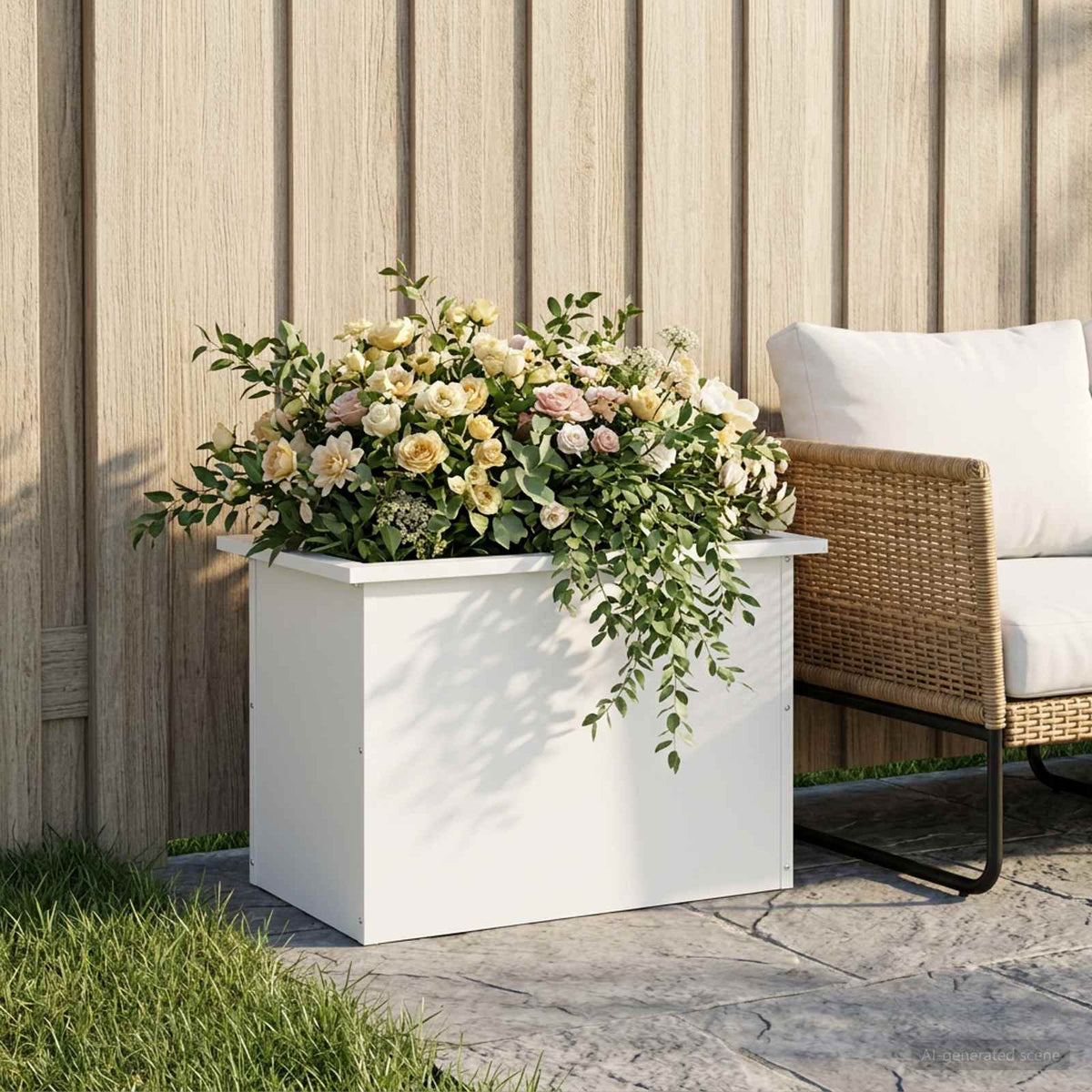 vidaXL Garden Planter with LED White 40 x 60 x 40 cm Steel 1