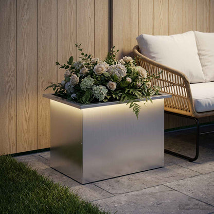 vidaXL Garden Planter with LED Silver 40 x 60 x 40 cm Galvanised Steel 1