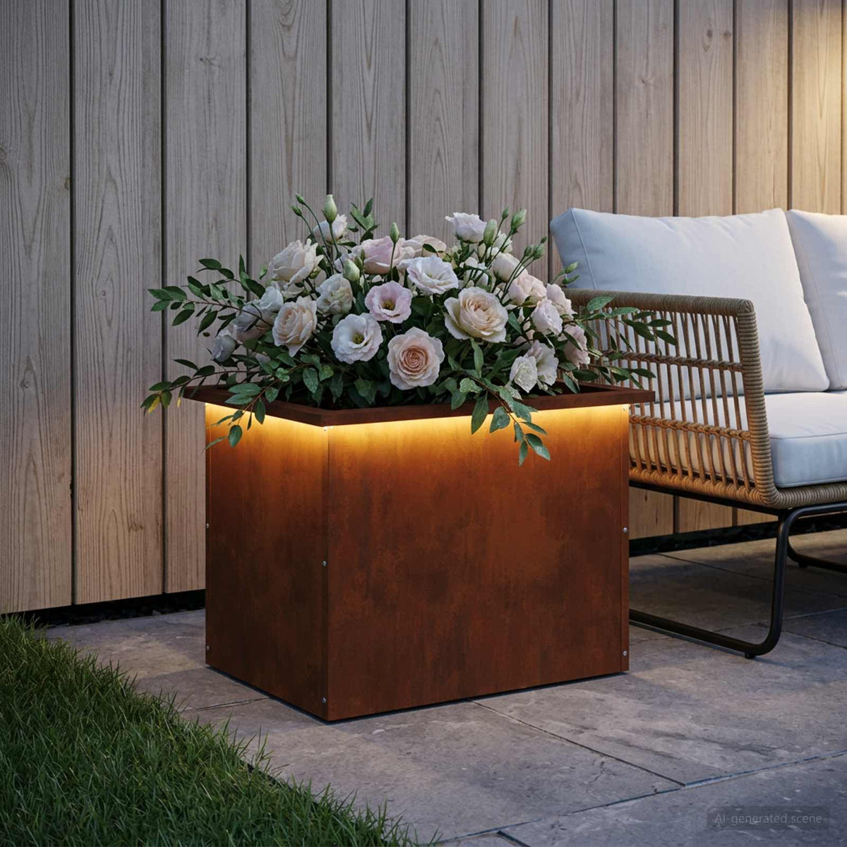 vidaXL Garden Planter with LED Rusty 40 x 60 x 40 cm Weathering Steel 3