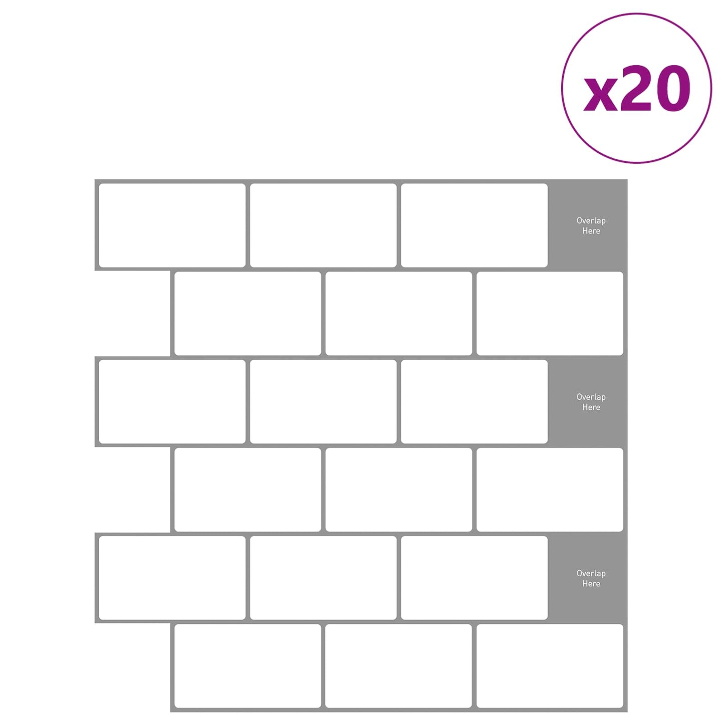vidaXL Subway Tile 20 pcs White Grey 30 x 30 cm Polyurethane and PET 2