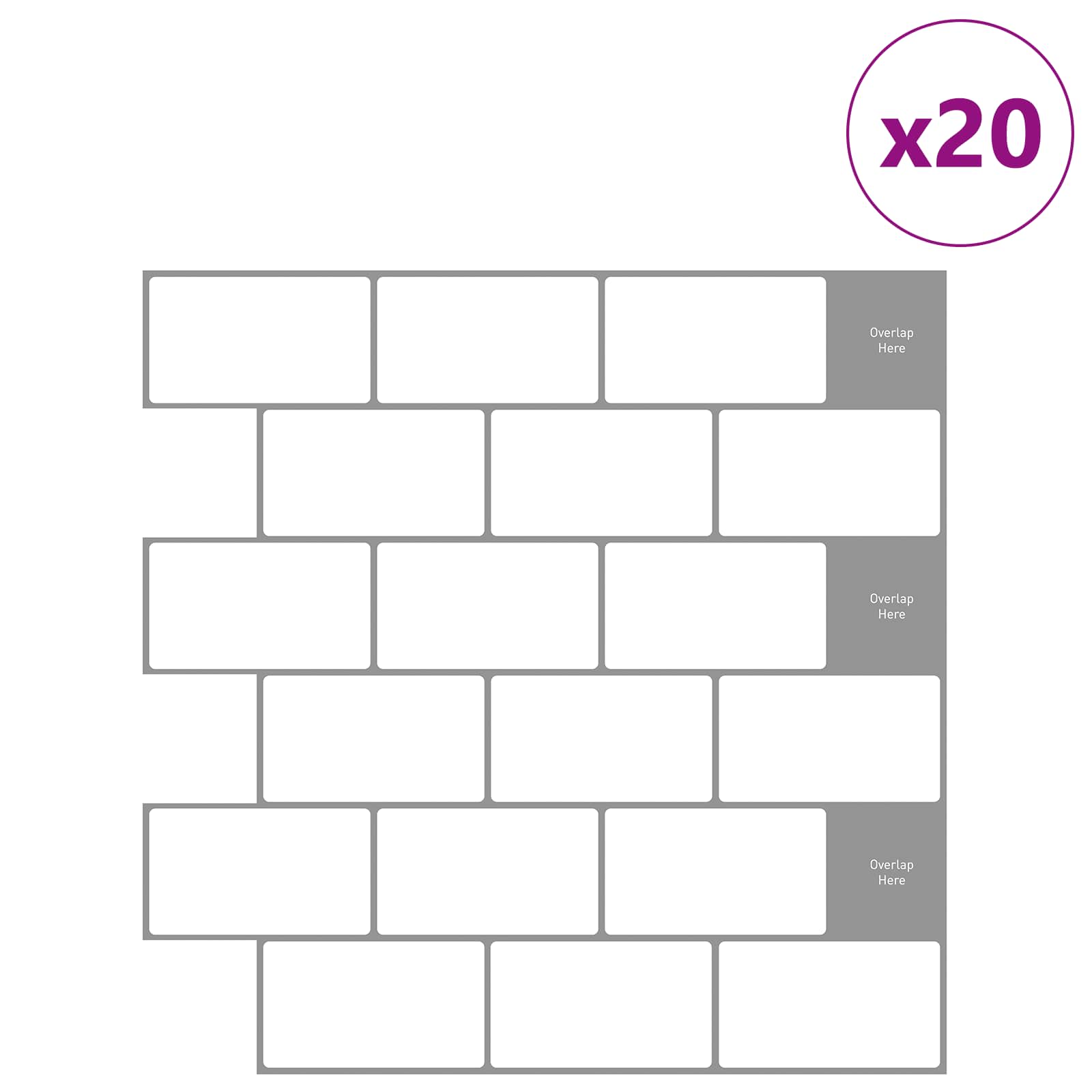 vidaXL Subway Tile 20 pcs White Grey 30 x 30 cm Polyurethane and PET 2