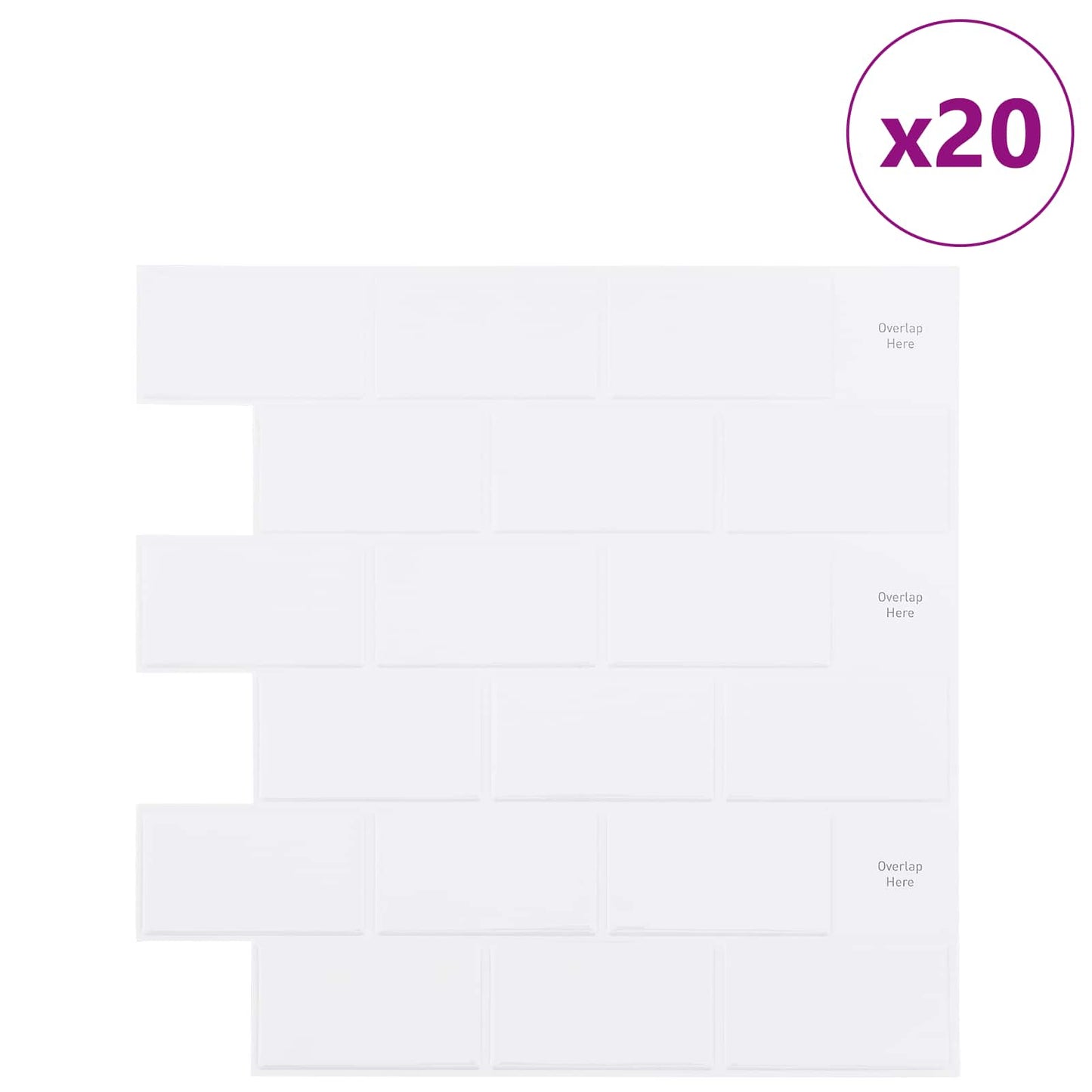 vidaXL Subway Tile 20 pcs White 30 x 30 cm Polyurethane and PET 2