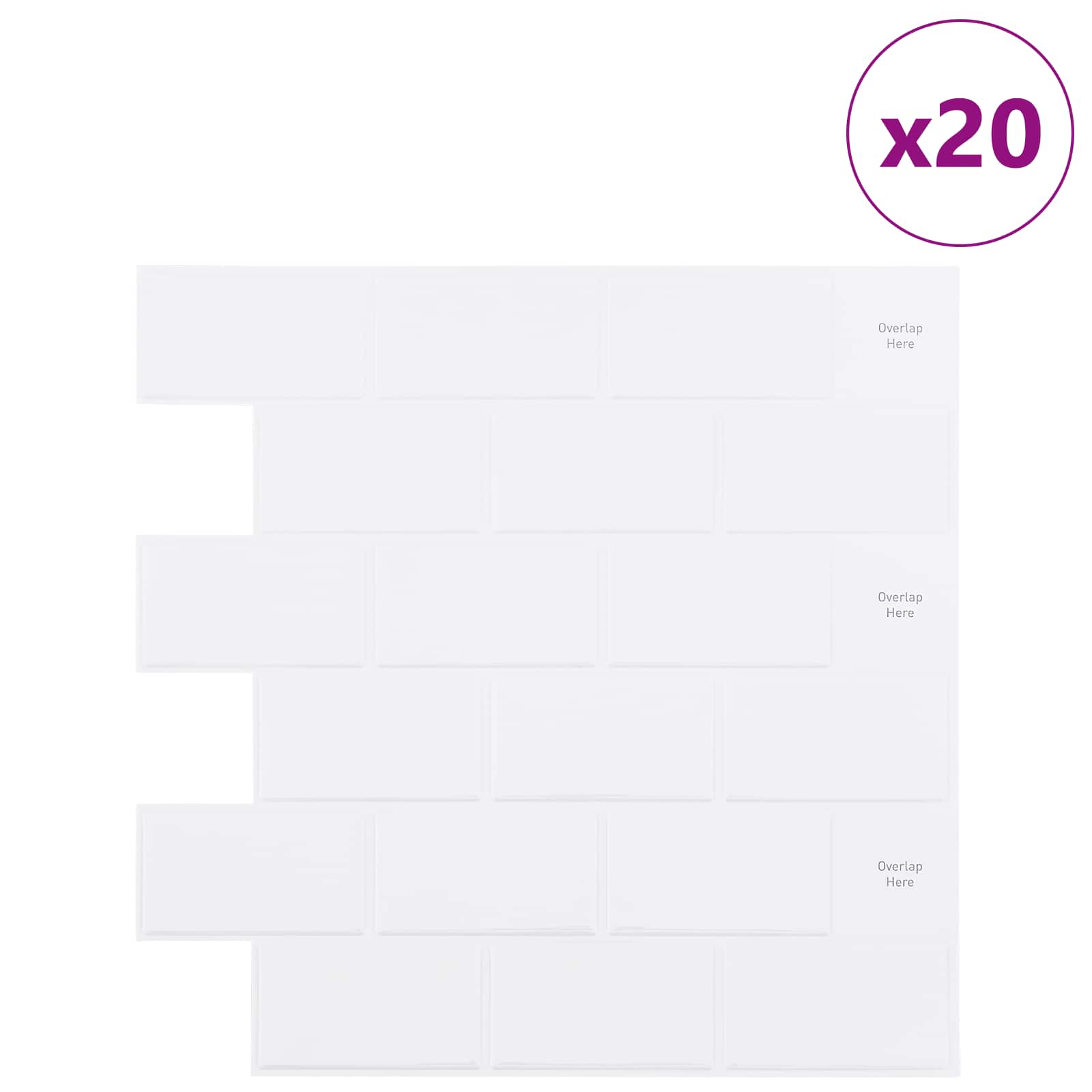 vidaXL Subway Tile 20 pcs White 30 x 30 cm Polyurethane and PET 2