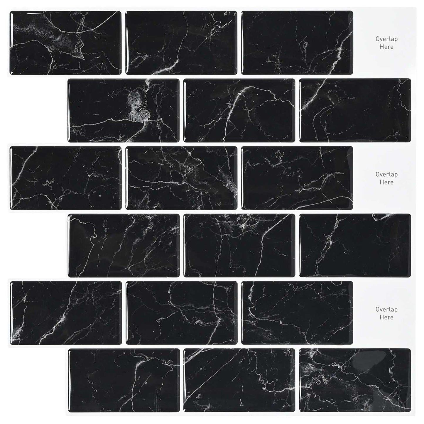 vidaXL Subway Tile 20 pcs Black Marble 30 x 30 cm Polyurethane and PET 1