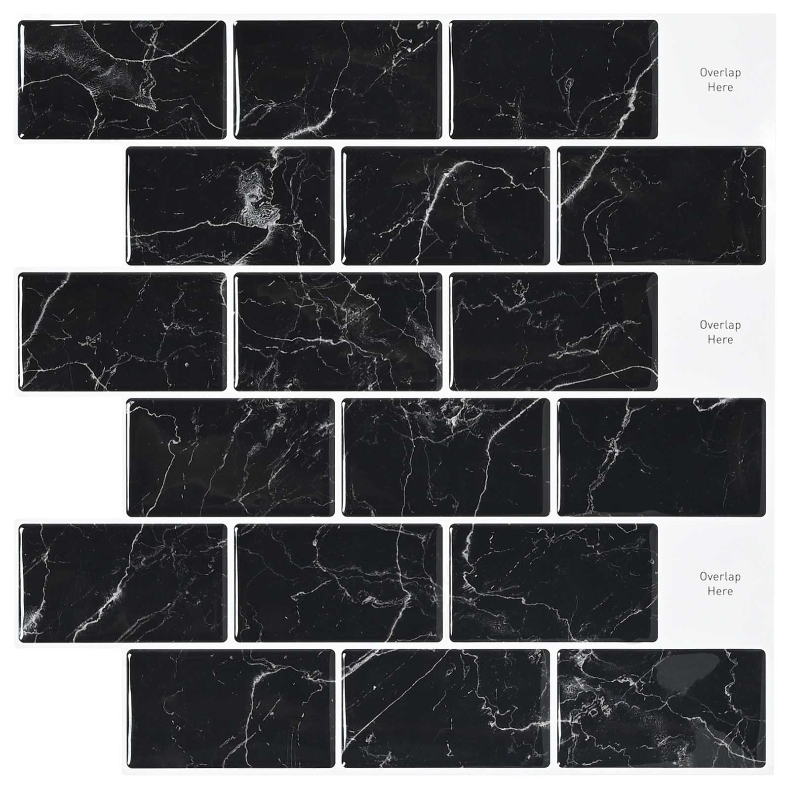 vidaXL Subway Tile 20 pcs Black Marble 30 x 30 cm Polyurethane and PET 1