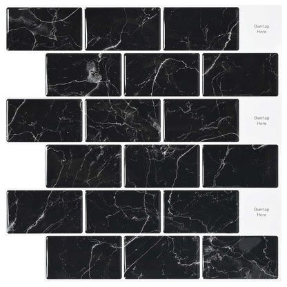 vidaXL Subway Tile 20 pcs Black Marble 30 x 30 cm Polyurethane and PET 1
